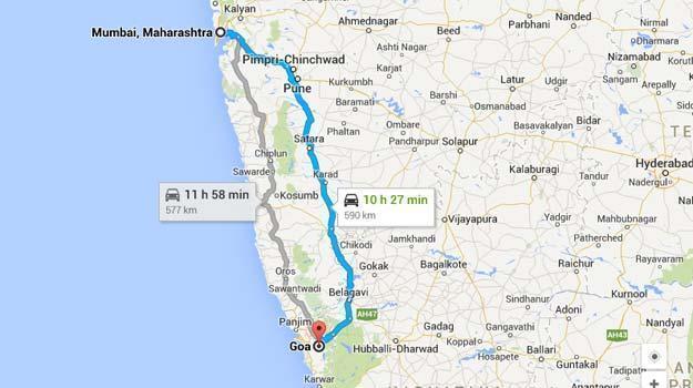 Map, Mumbai to Goa Distance For road trip