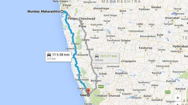 Mumbai To Goa Distance on Map