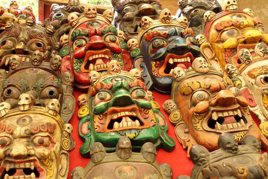 Bhutanese Wooden Masks, Weekend Market Thimphu