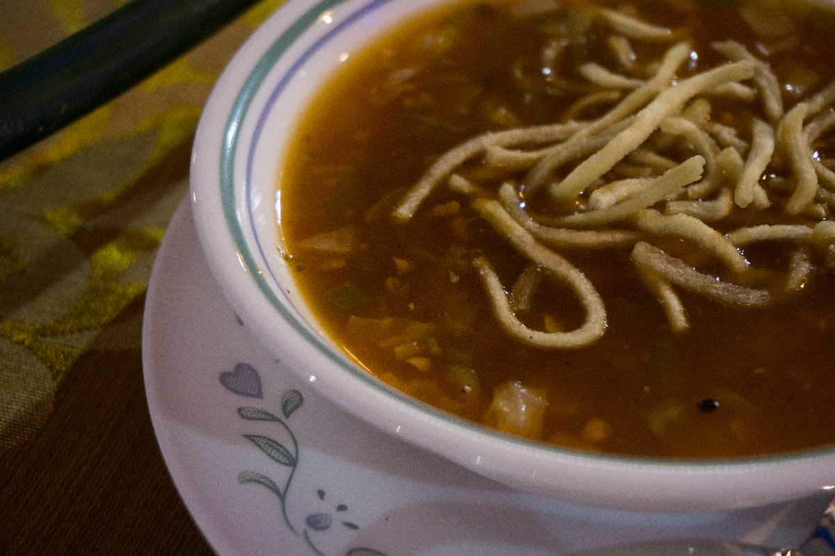 The manchow soup is one of the most popular dishes at the Sarangi Vegetarian Restaurant.